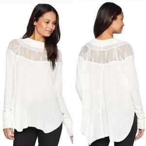 Free People Women's Ivory Spring Valley Lace Trim Lightweight Thermal Top Boho S